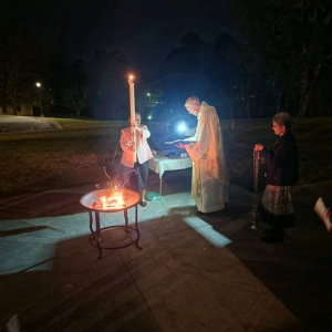 The new fire and Paschal candle The new fire and Paschal candle